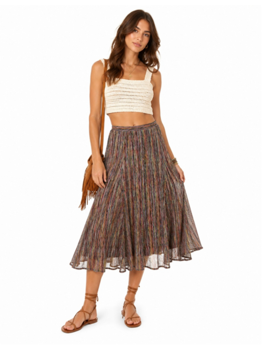Anthropologie Maeve Freya Multicolor Striped Midi Skirt Boho Size M